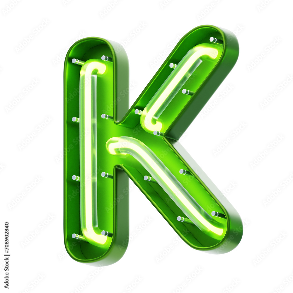 Poster k letter 3d shape neon text. 3d illustration, 3d element, 3d rendering. 3d visualization isolated on