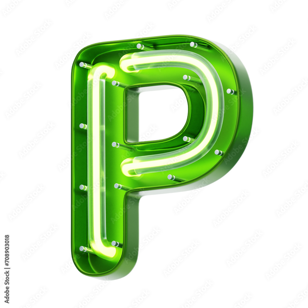 Poster p letter 3d shape neon text. 3d illustration, 3d element, 3d rendering. 3d visualization isolated on