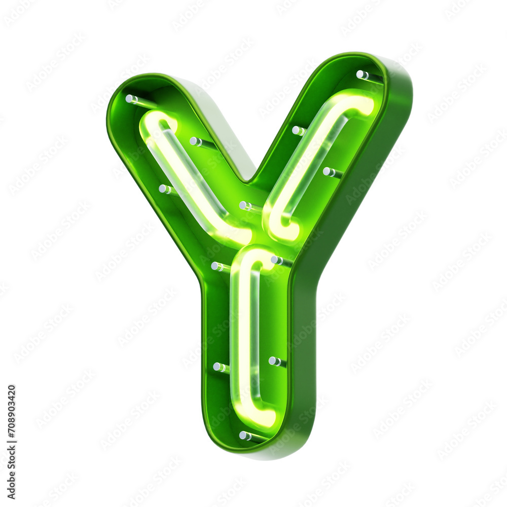 Poster y letter 3d shape neon text. 3d illustration, 3d element, 3d rendering. 3d visualization isolated on