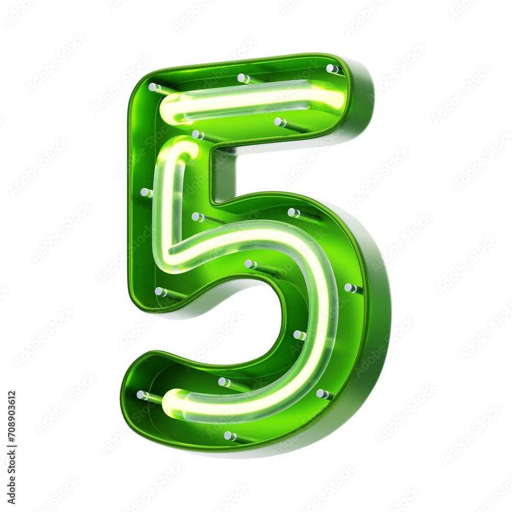 Poster 3d number 5 shape neon text. 3d illustration, 3d element, 3d rendering. 3d visualization isolated on