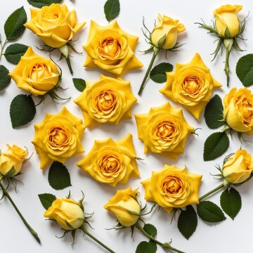Yellow roses on white background, Conceptual image for love, dating, Valentine's Day, anniversary.