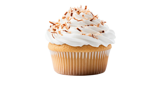 Coconut Cupcake Delight Isolated on Transparent Background. Generative Ai