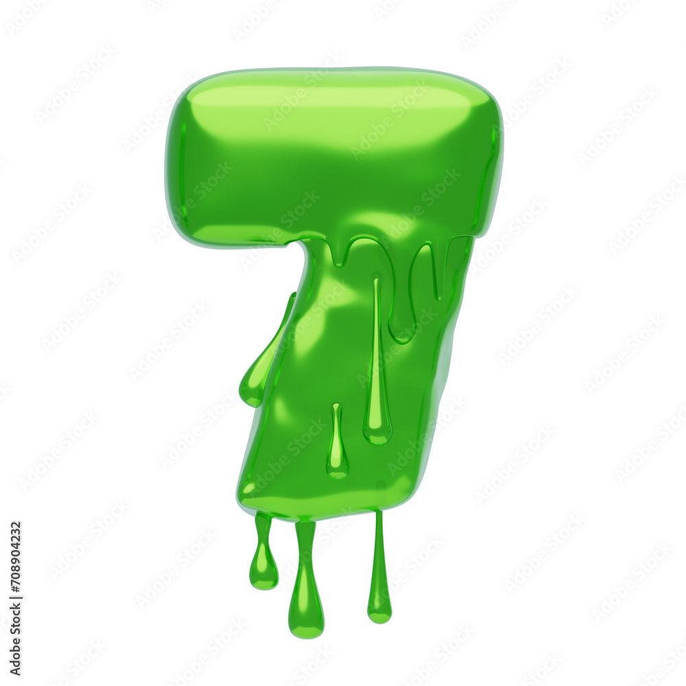 Poster 3d number 7 shape slime text. 3d illustration, 3d element, 3d rendering. 3d visualization isolated o