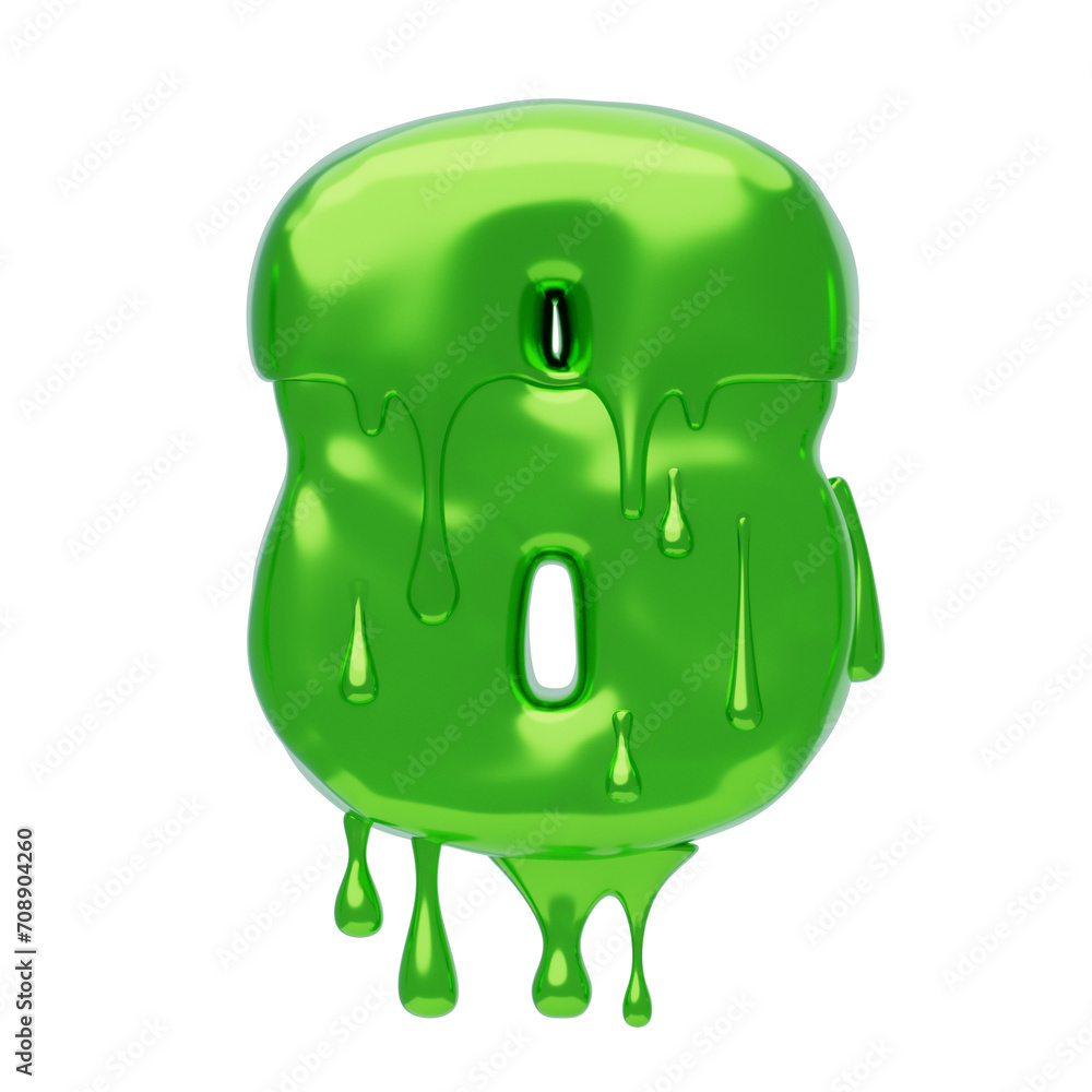 Poster 3D Number 8 Shape Slime Text. 3d illustration, 3d element, 3d rendering. 3d visualization isolated on a transparent background
