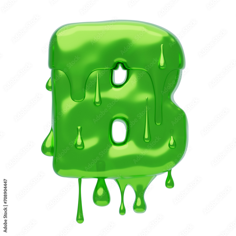 Poster b letter 3d shape slime text. 3d illustration, 3d element, 3d rendering. 3d visualization isolated o