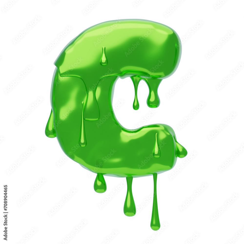 Poster c letter 3d shape slime text. 3d illustration, 3d element, 3d rendering. 3d visualization isolated o