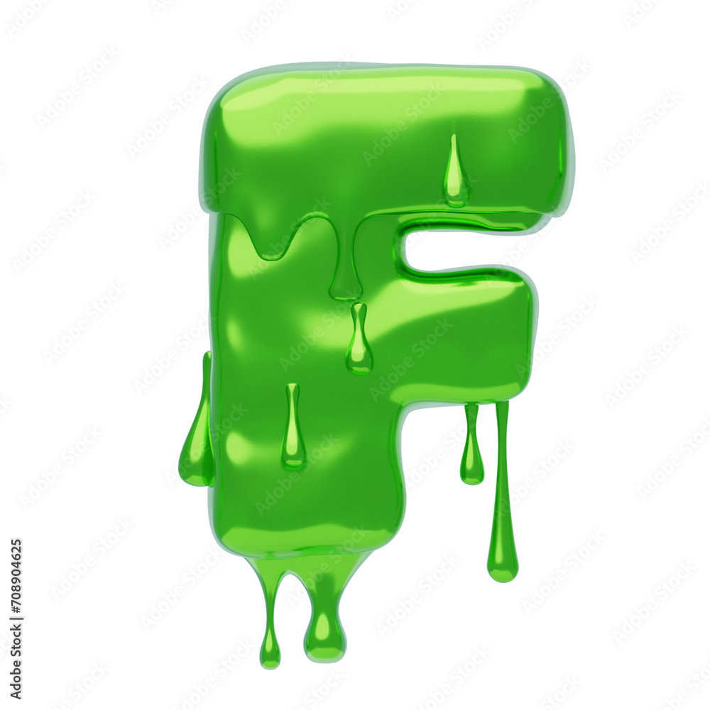Poster f letter 3d shape slime text. 3d illustration, 3d element, 3d rendering. 3d visualization isolated o