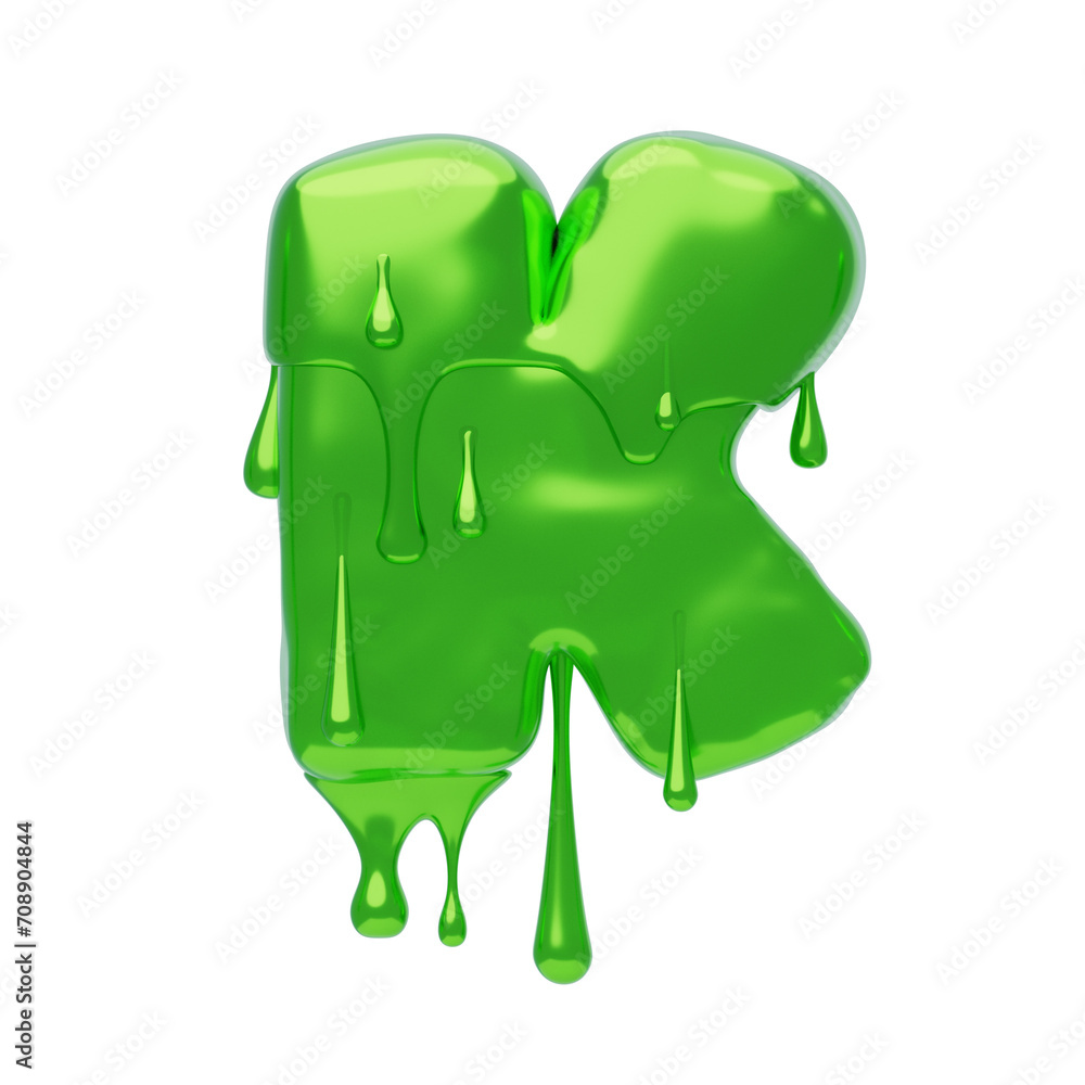 Poster k letter 3d shape slime text. 3d illustration, 3d element, 3d rendering. 3d visualization isolated o