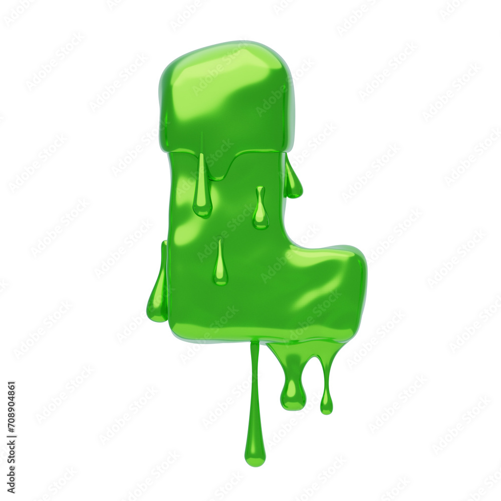 Poster l letter 3d shape slime text. 3d illustration, 3d element, 3d rendering. 3d visualization isolated o
