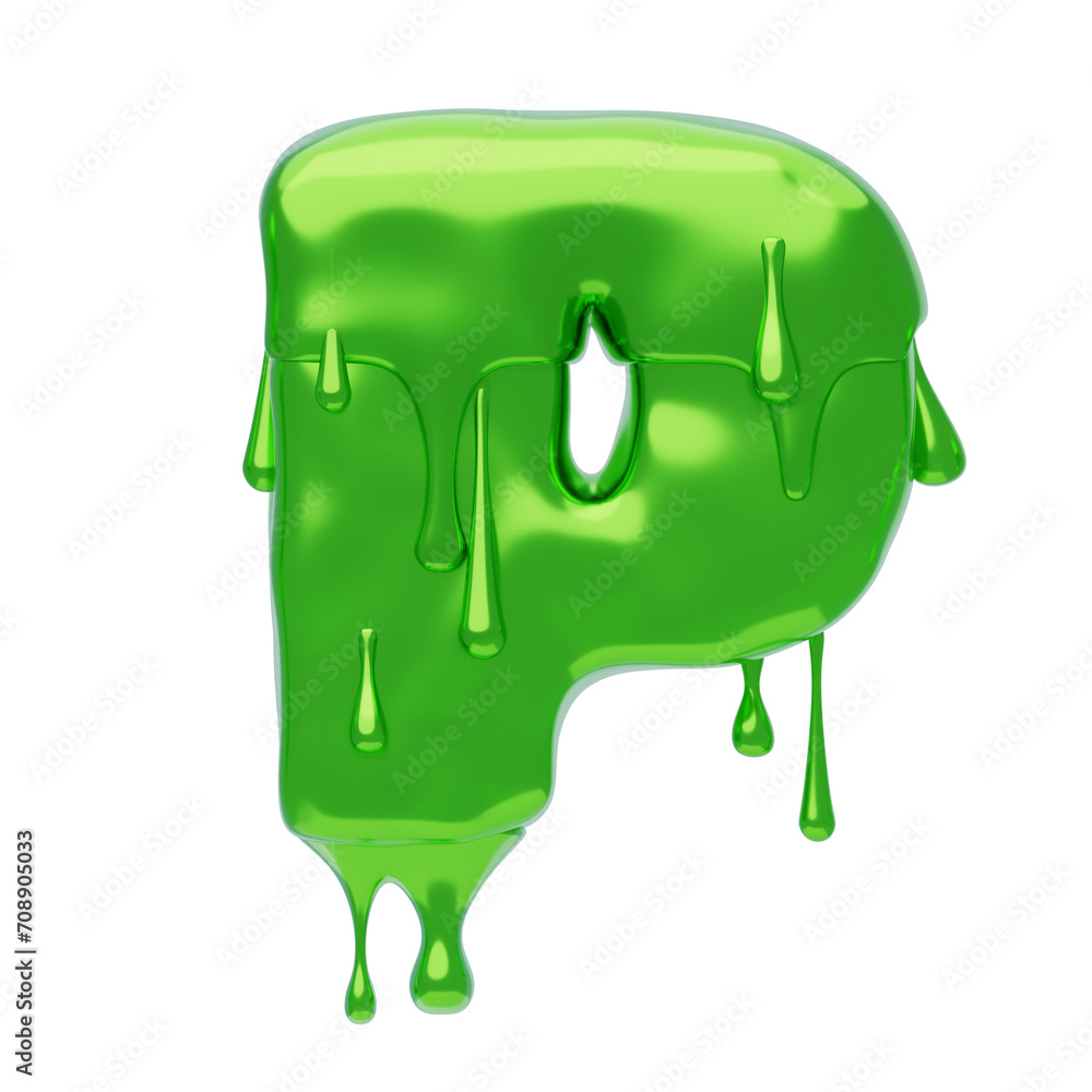 Poster p letter 3d shape slime text. 3d illustration, 3d element, 3d rendering. 3d visualization isolated o