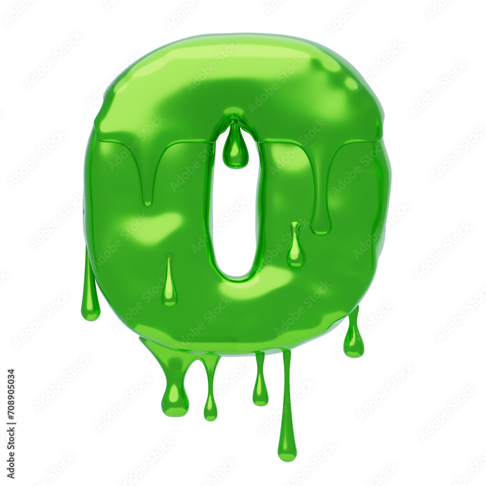 Poster o letter 3d shape slime text. 3d illustration, 3d element, 3d rendering. 3d visualization isolated o