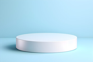 White realistic 3d cylinder pedestal podium with pastel blue in semi circle backdrop for product.Abstract vector rendering geometric platform. Product display presentation. Minimal screen