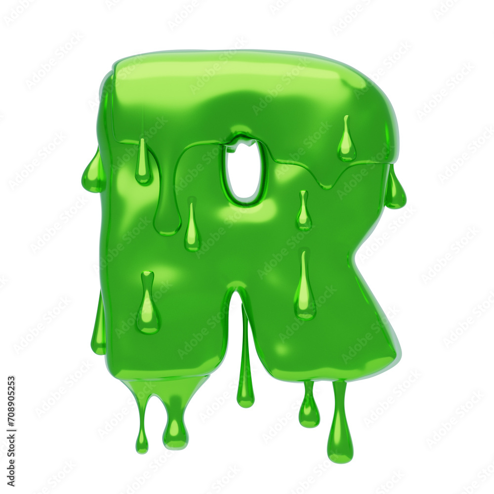 Poster r letter 3d shape slime text. 3d illustration, 3d element, 3d rendering. 3d visualization isolated o