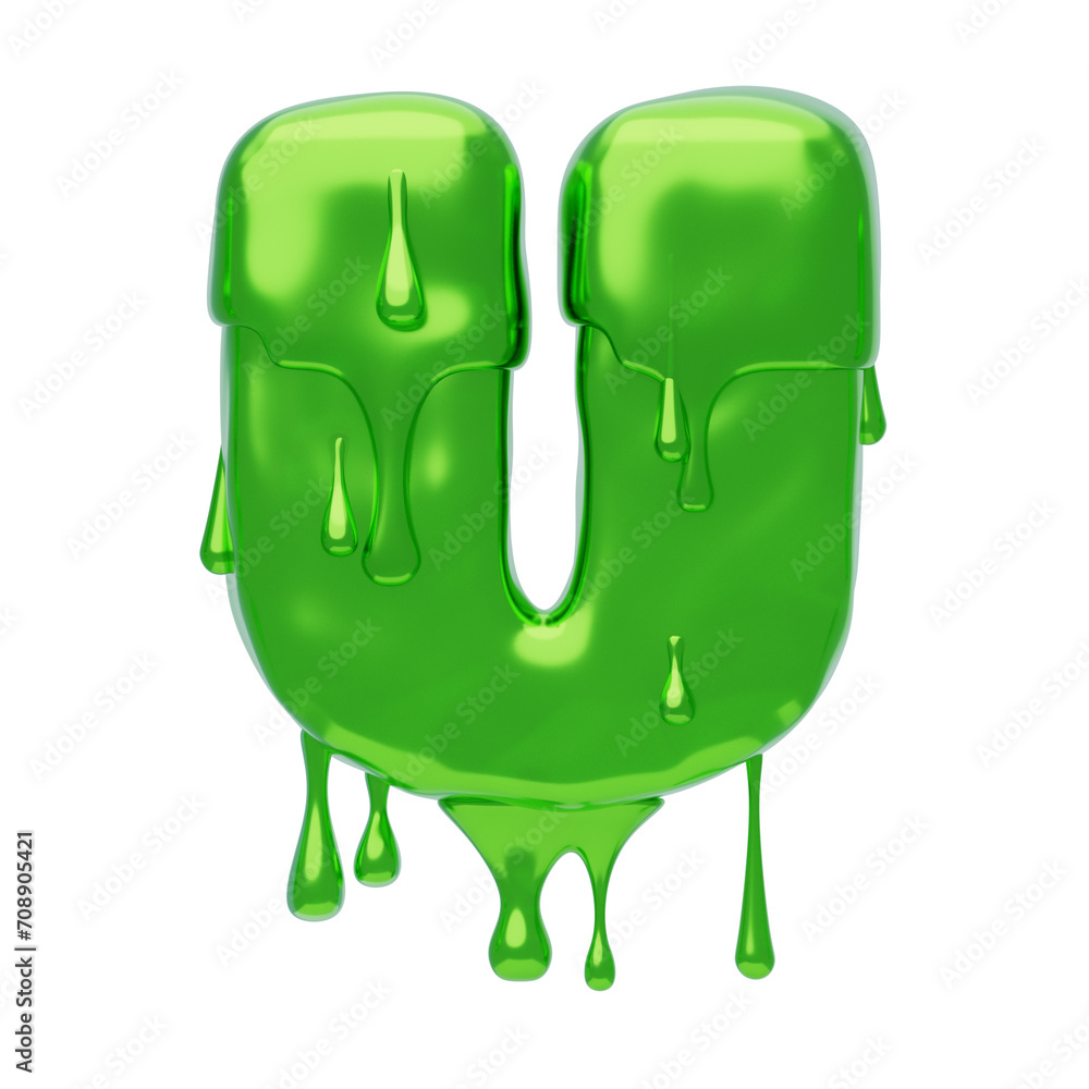 Poster u letter 3d shape slime text. 3d illustration, 3d element, 3d rendering. 3d visualization isolated o