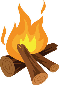 Camping hot bonfire with burning fire flame and wood timber isometric vector illustration