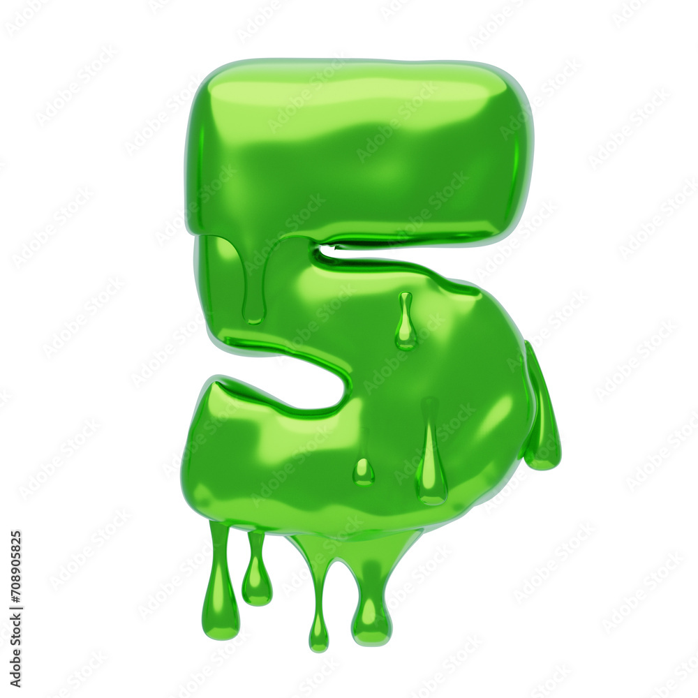 Poster 3d number 5 shape slime text. 3d illustration, 3d element, 3d rendering. 3d visualization isolated o