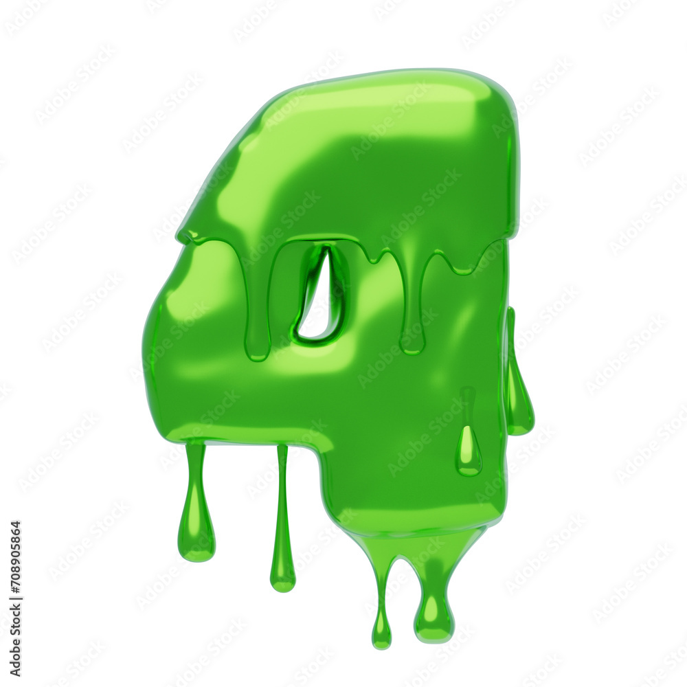Poster 3d number 4 shape slime text. 3d illustration, 3d element, 3d rendering. 3d visualization isolated o