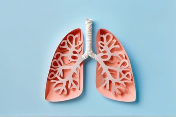 Model of lungs in a blue empty background. Creative medical paper design New Year background for doctors .	
