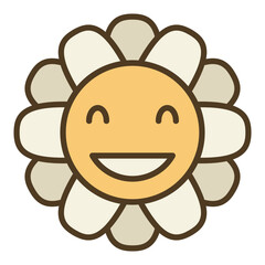 Geometric Flower in Groovy 70s style vector colored icon or symbol