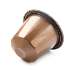 One plastic coffee capsule isolated on white