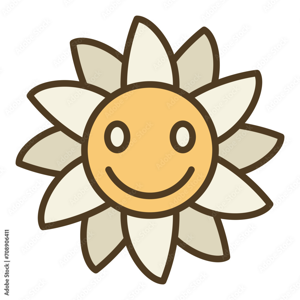 Aufkleber groovy smiling flower character vector simple colored icon or logo element