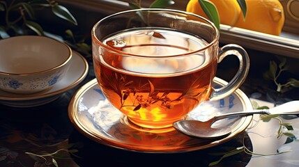 Close-up of hot tea.. Generative AI