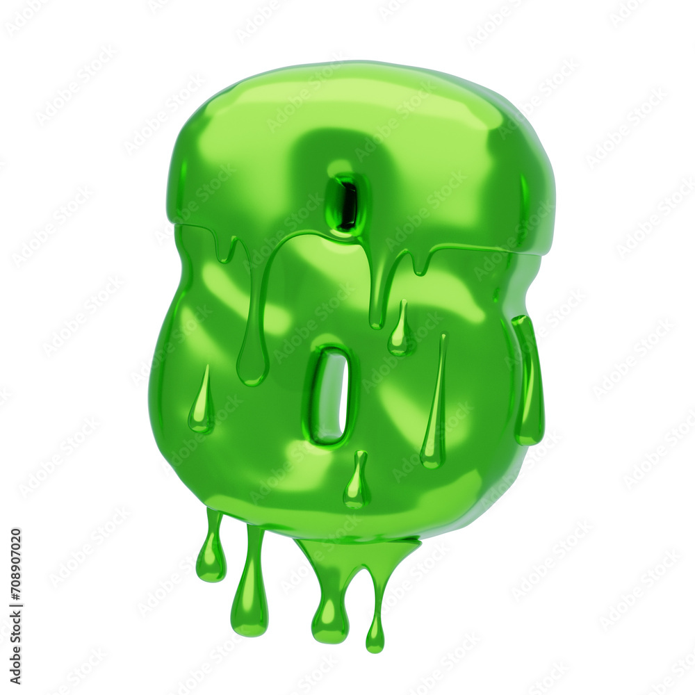 Poster 3D Number 8 Shape Slime Text. 3d illustration, 3d element, 3d rendering. 3d visualization isolated on a transparent background
