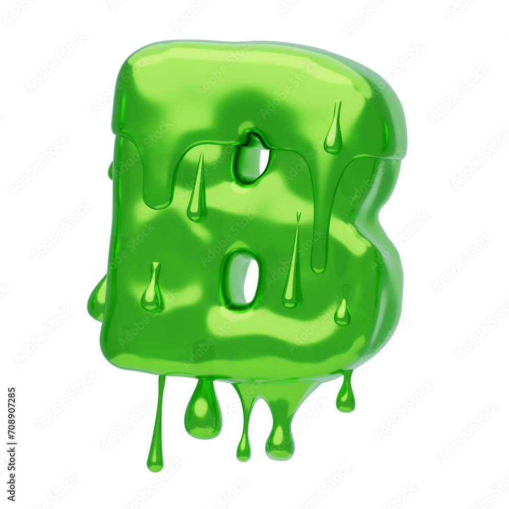 Poster b letter 3d shape slime text. 3d illustration, 3d element, 3d rendering. 3d visualization isolated o