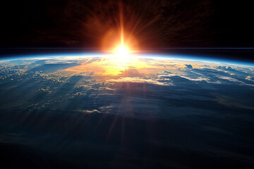 Sunrise from space showcasing Earth's atmosphere, perfect for documentary backgrounds and inspirational social media posts.