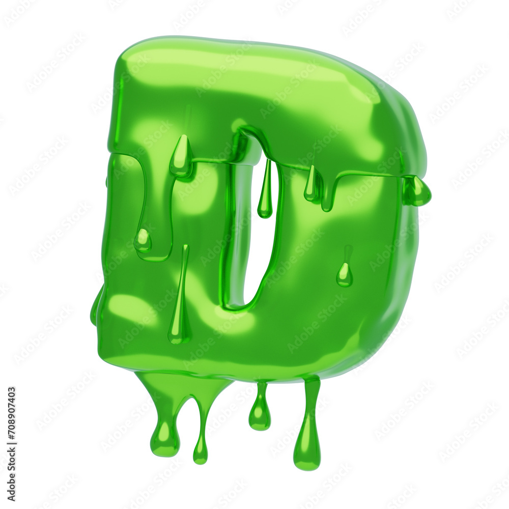 Poster d letter 3d shape slime text. 3d illustration, 3d element, 3d rendering. 3d visualization isolated o