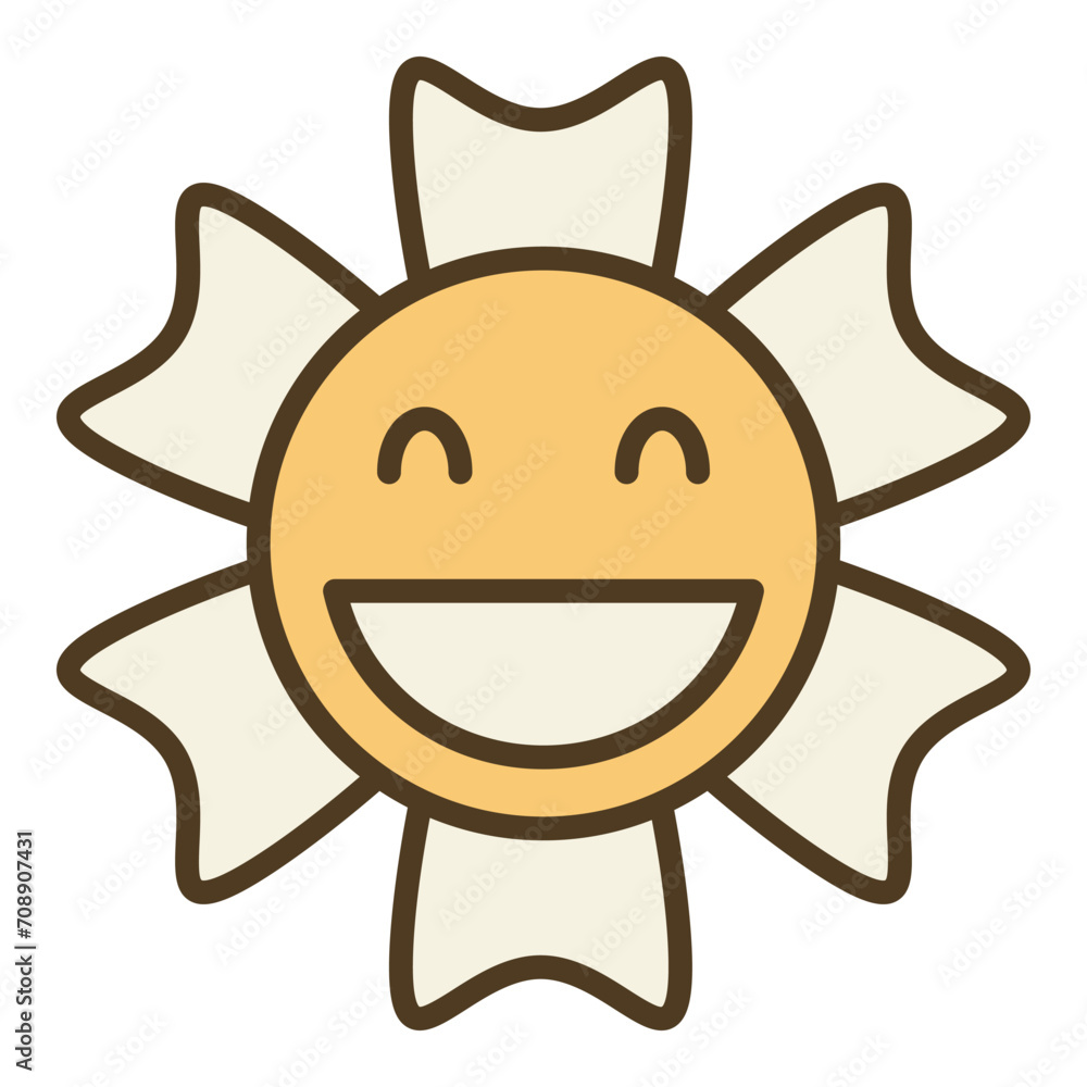 Poster smiling beautiful flower in groovy style vector minimalist colored icon or design element