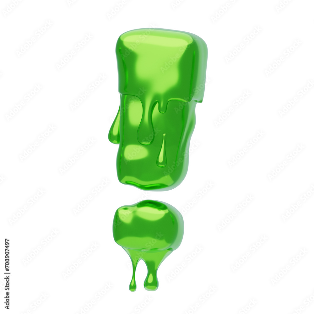 Poster exclamation sign symbol 3d shape slime text. 3d illustration, 3d element, 3d rendering. 3d visualiza