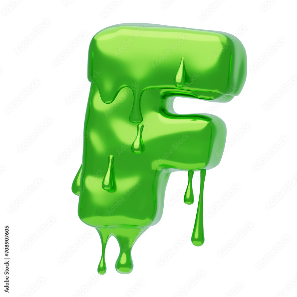 Poster f letter 3d shape slime text. 3d illustration, 3d element, 3d rendering. 3d visualization isolated o