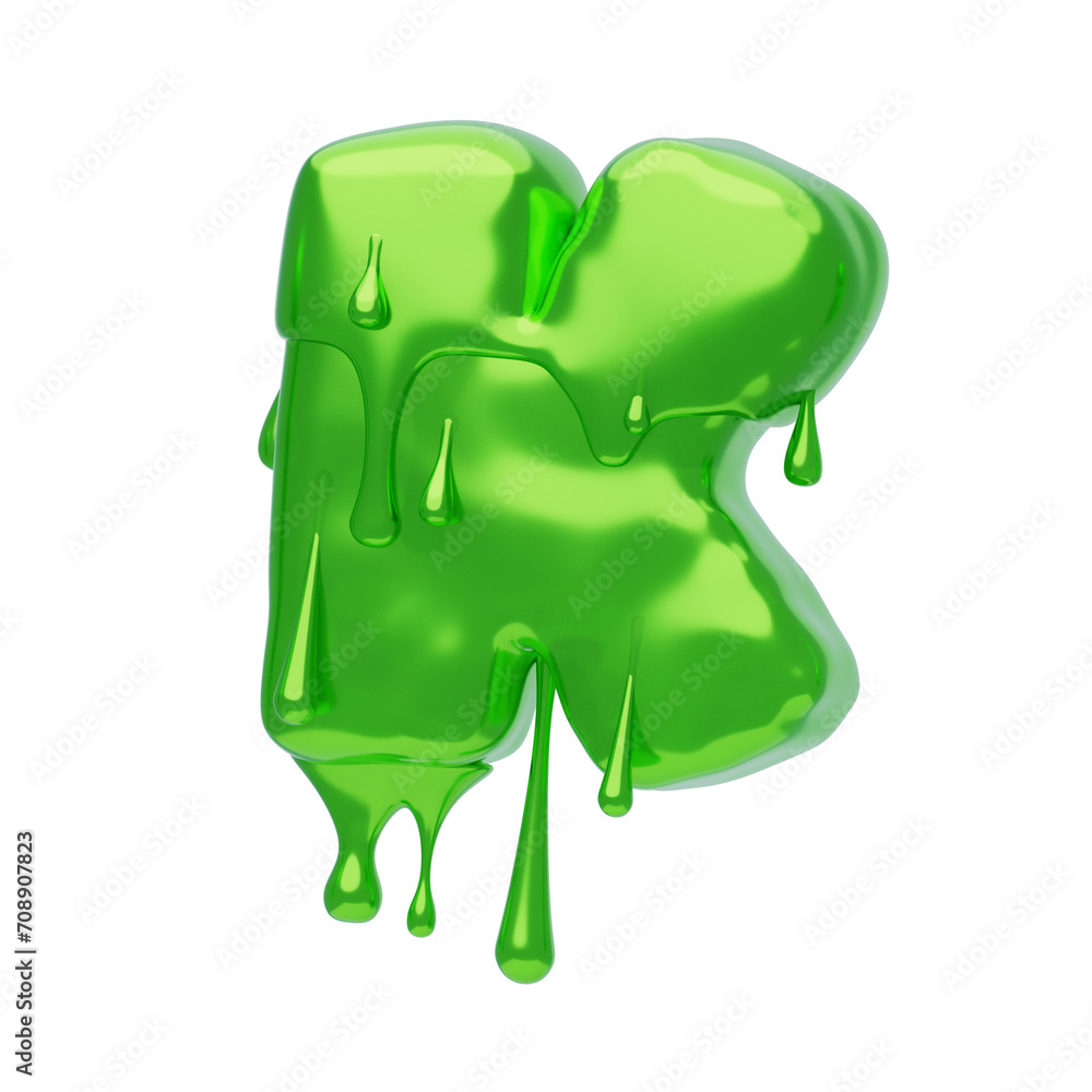 Poster k letter 3d shape slime text. 3d illustration, 3d element, 3d rendering. 3d visualization isolated o