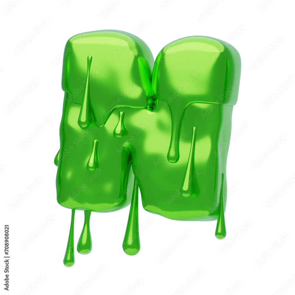 Poster n letter 3d shape slime text. 3d illustration, 3d element, 3d rendering. 3d visualization isolated o