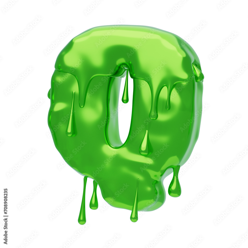 Poster q letter 3d shape slime text. 3d illustration, 3d element, 3d rendering. 3d visualization isolated o