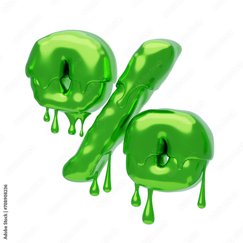 Poster percent sign symbol 3d shape slime text. 3d illustration, 3d element, 3d rendering. 3d visualization
