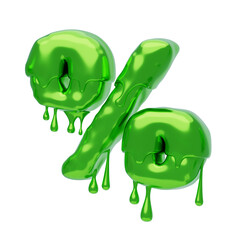 Percent Sign Symbol 3D Shape Slime Text. 3d illustration, 3d element, 3d rendering. 3d visualization isolated on a transparent background