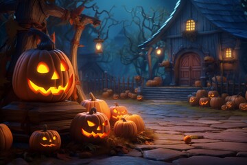 A cartoon Halloween scene