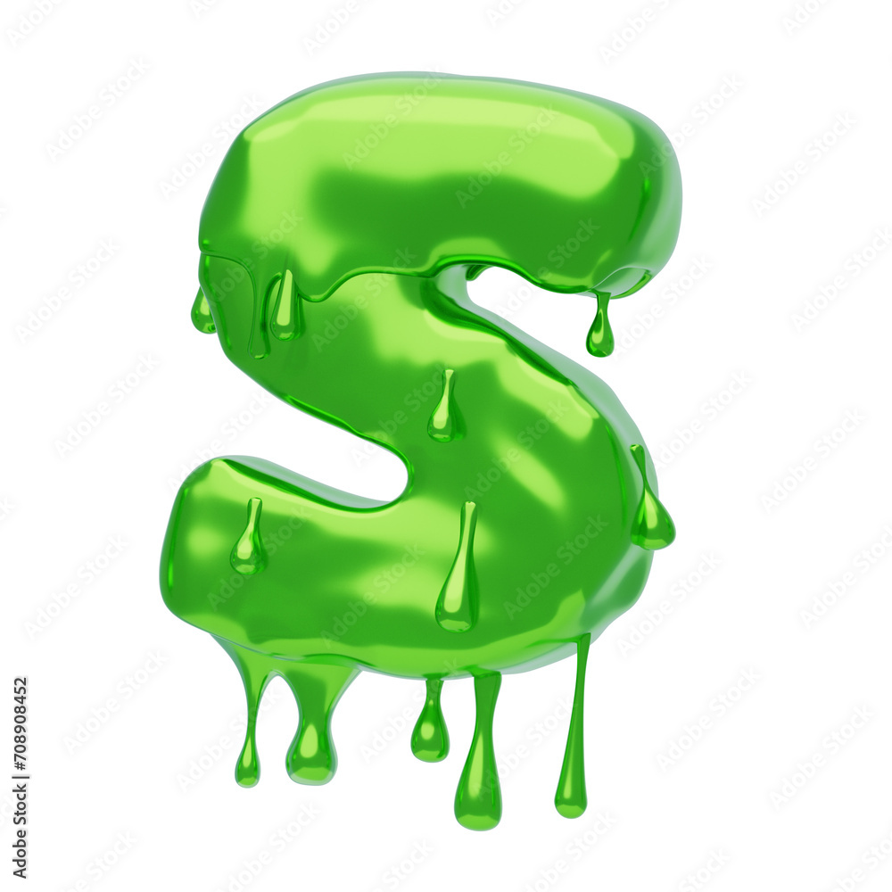 Poster s letter 3d shape slime text. 3d illustration, 3d element, 3d rendering. 3d visualization isolated o