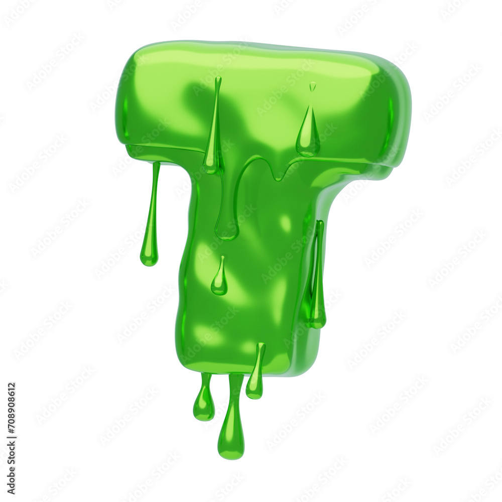 Poster t letter 3d shape slime text. 3d illustration, 3d element, 3d rendering. 3d visualization isolated o