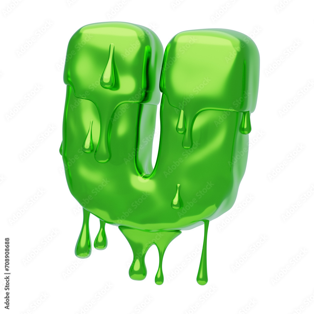 Poster u letter 3d shape slime text. 3d illustration, 3d element, 3d rendering. 3d visualization isolated o