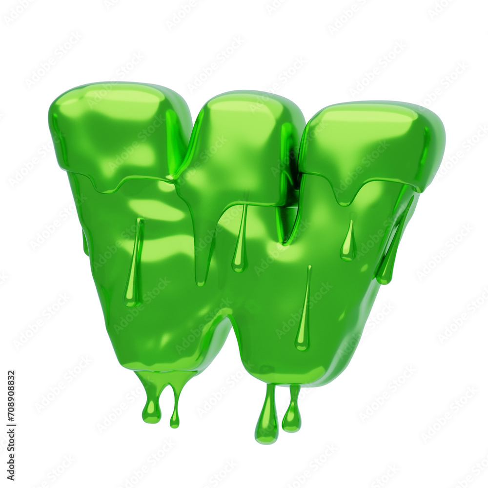 Poster w letter 3d shape slime text. 3d illustration, 3d element, 3d rendering. 3d visualization isolated o