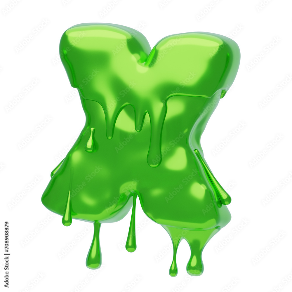 Poster x letter 3d shape slime text. 3d illustration, 3d element, 3d rendering. 3d visualization isolated o