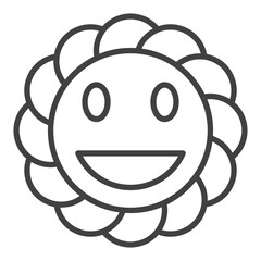 Happy Round Smiling Flower vector outline icon or symbol in Groovy style