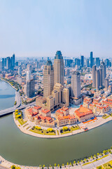 Aerial photography of the skyline of Haihe and Jinwan Plaza CBD in Tianjin, China