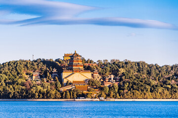 Scenery of the Buddha Fragrance Pavilion in the Summer Palace in Beijing, China