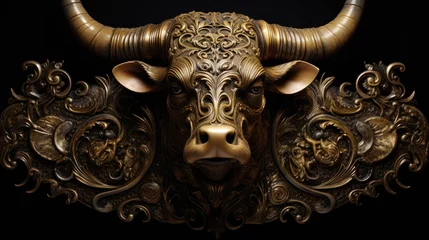 Fotobehang Spanish bull with horns.. Generative AI © Roman