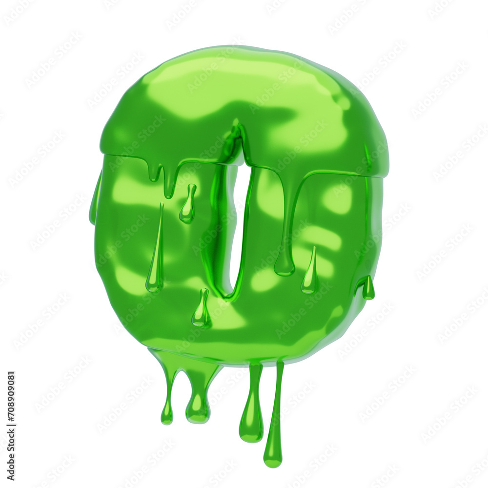 Poster 3d number 0 shape slime text. 3d illustration, 3d element, 3d rendering. 3d visualization isolated o