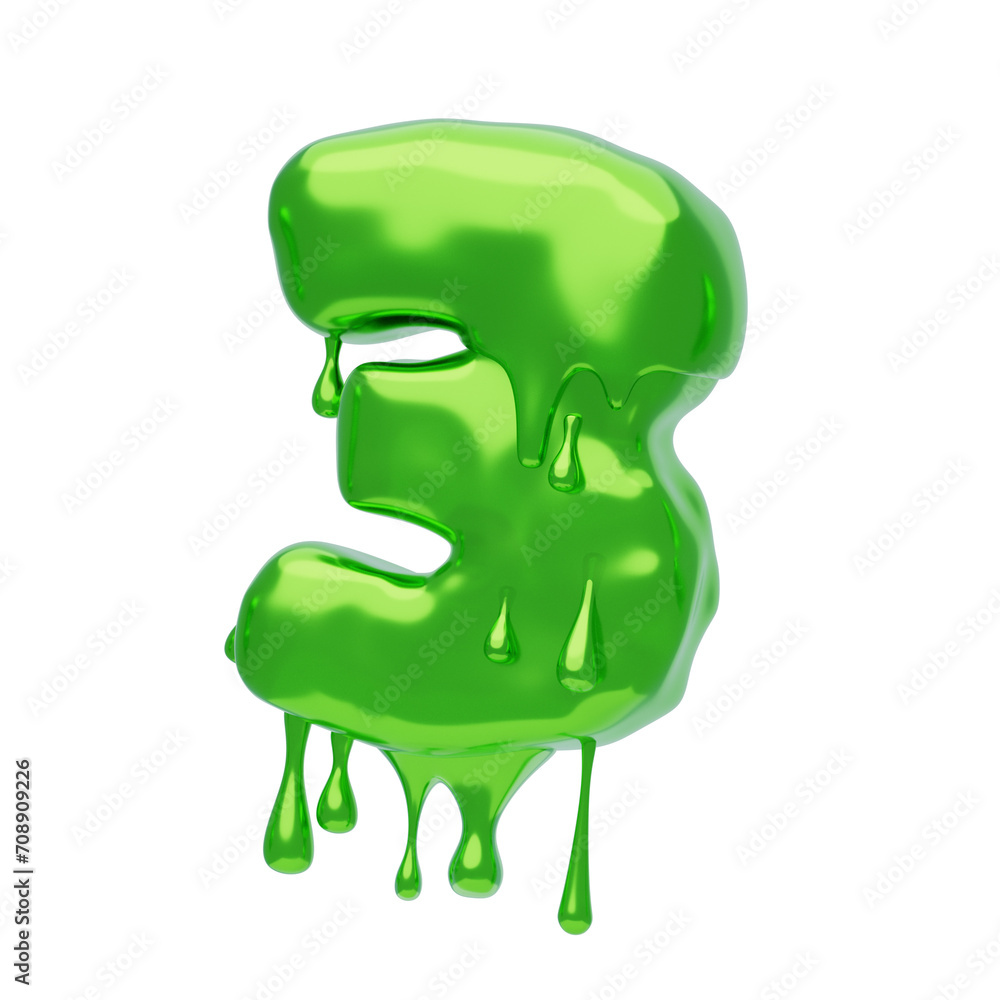 Poster 3d number 3 shape slime text. 3d illustration, 3d element, 3d rendering. 3d visualization isolated o